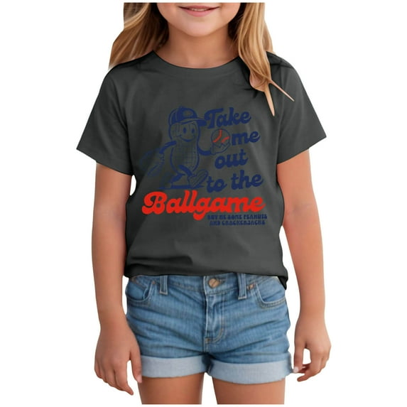 Ulanda Toddler Boy Girl Baseball Shirts Take Me Out to The Ballgame T Shirt Cute Sport Tees Short Sleeve Tops Summer Clothes (Grey, 7-8 Years)