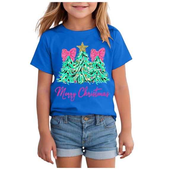 Ulanda Toddler Boy Girl Christmas Shirt Kid Xmas Tshirt Cotton Short Sleeve Tee Top (Blue, 2-3 Years)