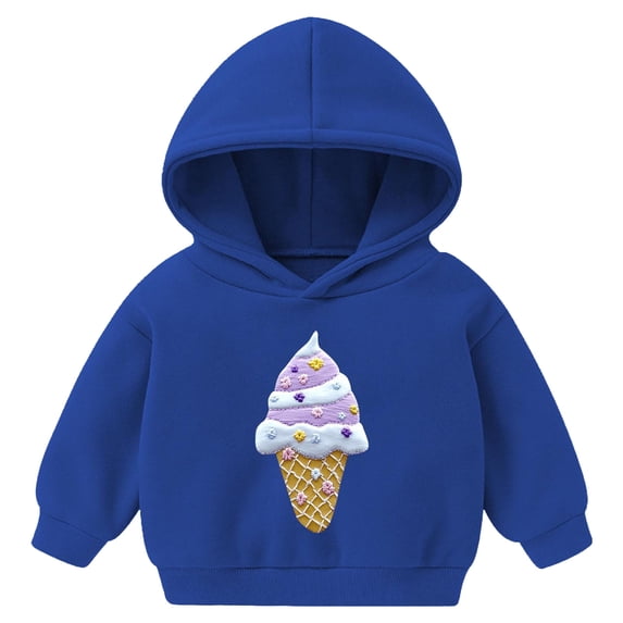 Ulanda Toddler Boy Girl Cute Ice Cream Print Hoodie Pullover Hooded Sweatshirt Crewneck Long Sleeve Shirt Top Fall Winter Outfit (Blue, 5-6 Years)