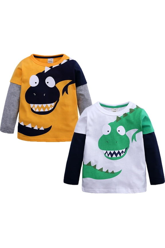 Toddler Boy Long Sleeve Shirt Boys Cotton Pullover T-Shirt Graphic Kids Basic Tops for 18M-9Y (Yellow, 110)