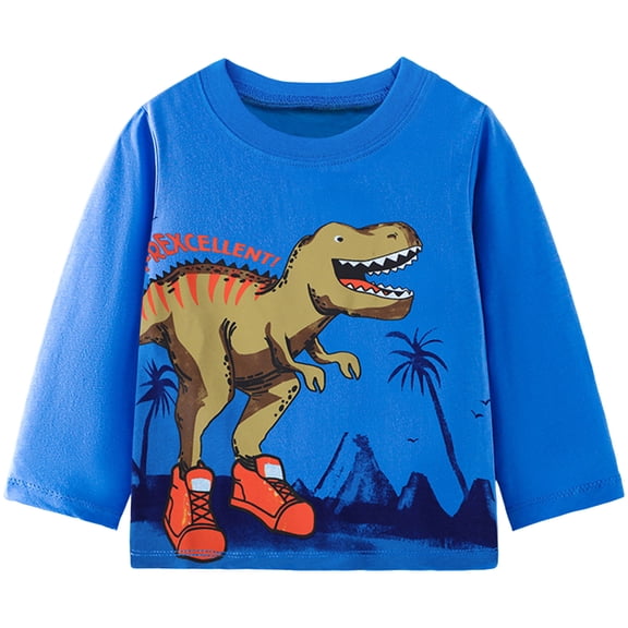 Ulanda Toddler Boy Long Sleeve Shirts Kids Cotton Fall Top Crewneck Clothes 2-7 Years (Blue, 4-5 Years)