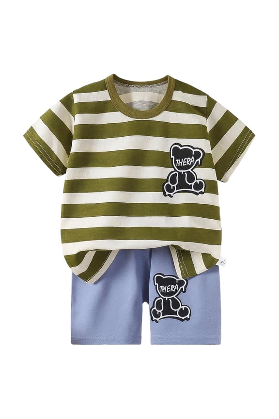 Toddler Boy Summer Clothes Short Sleeve Dinosaur T Shirt Cartoon Shorts Baby Outfits Clothing Set (Army Green, 2-3 Years)