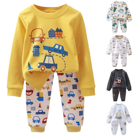 Ulanda Toddler Boys Clothes Sets 2Pcs Cute Print Long Sleeve Sweatsuits Tops and Pants Outfits for Fall Winter (Coffee, 2-3 Years)