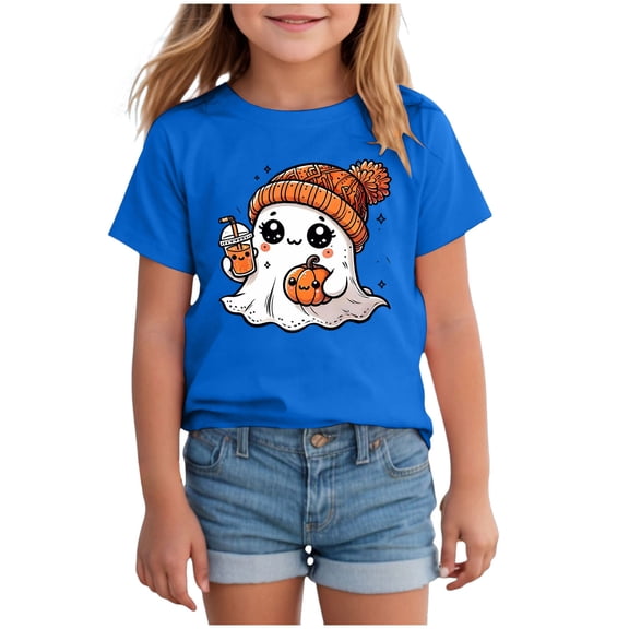 Ulanda Toddler Boys Girls Halloween T-Shirt Tee Shirt for Kids Short Sleeve Fall Tops Ages 2-7 (Blue, 8-9 Years)