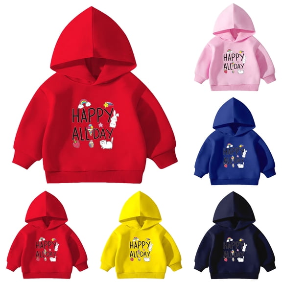Ulanda Toddler Boys Girls Hooded Sweatshirt Pullovers Long Sleeve Hoodie Kids Fleece Fall Cartoon Print Tops (Blue, 18-24 Months)