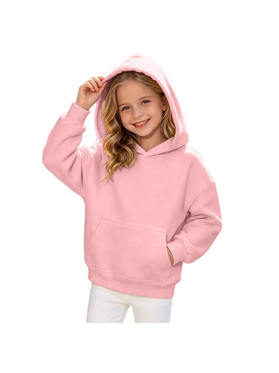 Toddler Boys Girls Hooded Sweatshirt Solid Pullovers Long Sleeve Hoodie Kids Cotton Crewneck Fall Tops Blouse (Pink, 3-4 Years)
