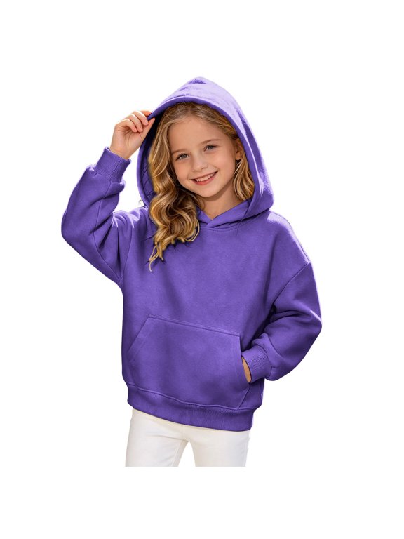 Toddler Boys Girls Hooded Sweatshirt Solid Pullovers Long Sleeve Hoodie Kids Cotton Crewneck Fall Tops Blouse (Purple, 13-14 Years)
