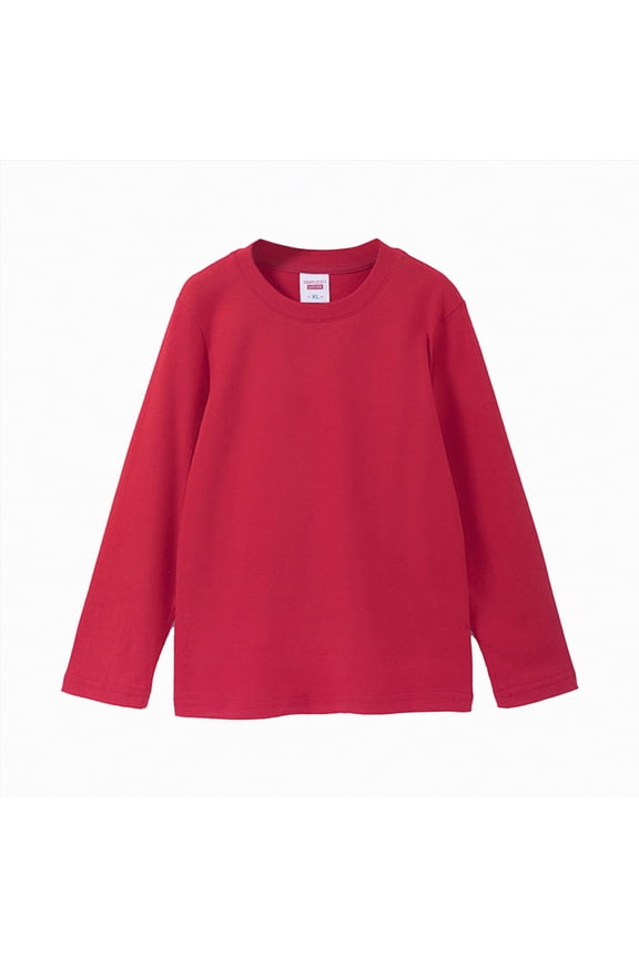 Toddler Boys Girls Kids Long Sleeve Crewneck T-Shirts Basic Solid Cotton Tops Tee Clothes (Red, 3-4 Years)