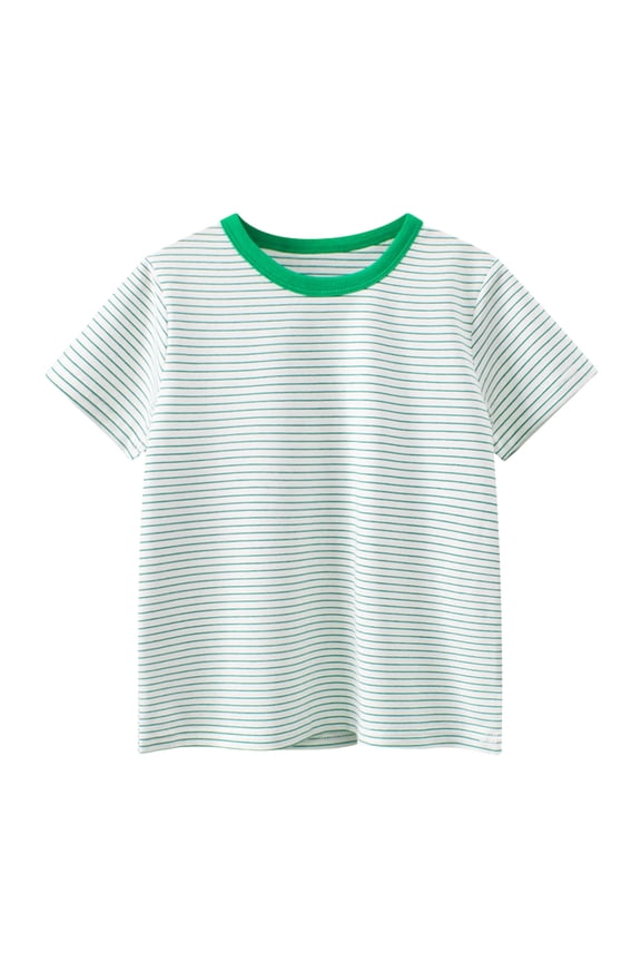 Toddler Boys Girls T Shirts Kids Colorful Striped Shirt Cotton Crew Neck Short Sleeve Tee Tops Blouse for 1-8 Years (Green, 3-4 Years)