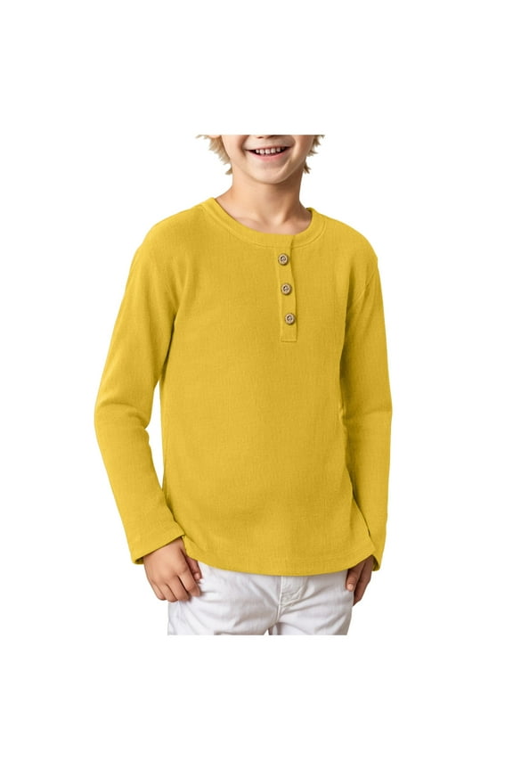 Toddler Boys Henley Shirt Cotton Soild Long Sleeve Tops for Kids 18 Months-7 Years (Gold, 3-4 Years)