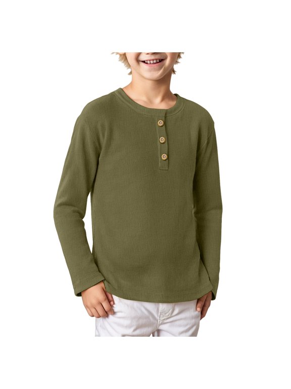 Toddler Boys Henley Shirt Cotton Soild Long Sleeve Tops for Kids 18 Months-7 Years (Green, 2-3 Years)
