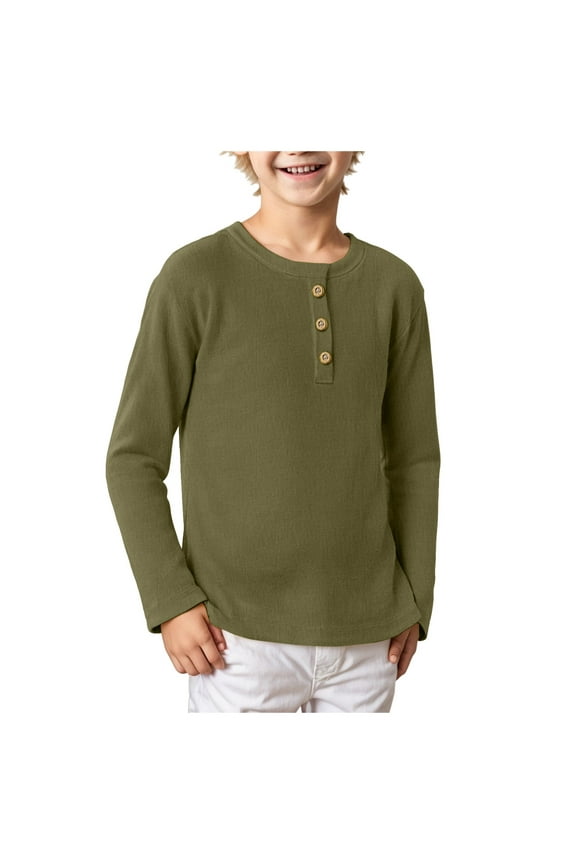 Toddler Boys Henley Shirt Cotton Soild Long Sleeve Tops for Kids 18 Months-7 Years (Green, 5-6 Years)