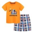 thumbnail image 1 of Ulanda Toddler Boys Little Monster Embroidered Truck 2-Pieces Cotton T-Shirt and Shorts Summer Outfit Set (Orange, 6-7 Years), 1 of 9