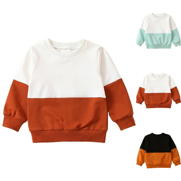 Ulanda Toddler Boys' Long-Sleeve Color Block Shirts Loose Casual Crewneck T-Shirts Fall Winter Pullover Sweatshirts (Brown, 6-12 Months)