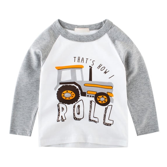 Ulanda Toddler Boys Long Sleeve Fall T-Shirt Cartoon Letter Print Stitching Clothes Kids Thanksgiving Graphic Tee Tops (Grey, 3-4 Years)