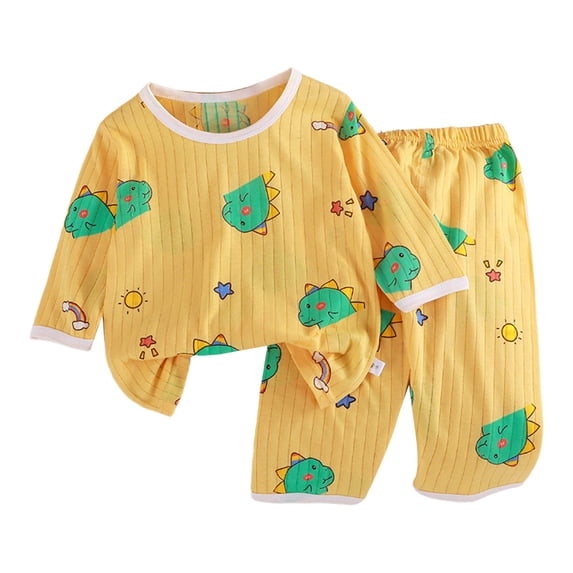 Ulanda Toddler Boys Pajamas 100% Cotton Kids Dinosaur 2 Piece Truck Pjs Sleepwear Clothes Sets 2-12 Years (Light Yellow, 7-8 Years)