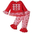 thumbnail image 1 of Ulanda Toddler Girl Valentines Outfit Baby Ruffle Sleeve Shirt Flared Pant Set St Patricks Day Clothes (Red, 4-5 Years), 1 of 9