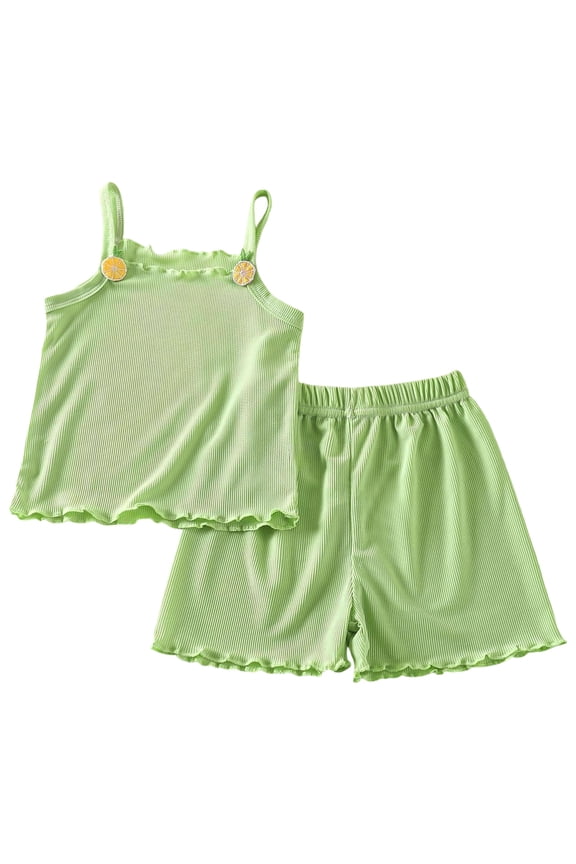 Toddler Girls Casual Cotton Ribbed Summer Outfit, Camisole Shorts 2PC Set with Floral Accent for Soft Comfort Beachwear (Green, 3-4 Years)