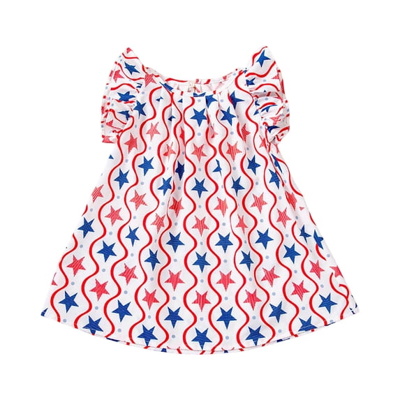 Ulanda Toddler Girls Dress 4th of July Straps Dresses American Flag Stars Striped Sundress Independence Day Patriotic Outfits (Red, 12-18 Months)