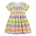 thumbnail image 1 of Ulanda Toddler Girls Dress Cotton Casual Short Sleeve Striped Jersey Dresses Summer Cartoon Dinosaurs Appliques Shirt 2-7Y (Yellow,2-3 Years), 1 of 9