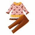 thumbnail image 1 of Ulanda Toddler Girls Ruffle Thanksgiving Outfit (Brown, 4-5 Years), 1 of 9