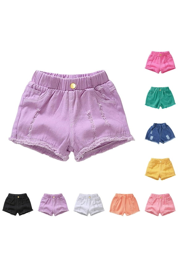 Toddler Girls Summer Cozy Casual Ripped Jeans Shorts Baby Kids Solid Color Daily Wear Denim Short Pants (Yellow, 4-5 Years)