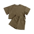 thumbnail image 1 of Ulanda Toddler Girls Summer Outfits Cotton Solid T-Shirt & Biker Shorts Set for Little Girls 2 Pcs Tracksuits (Army Green, 18-24 Months), 1 of 4