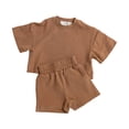 thumbnail image 1 of Ulanda Toddler Girls Summer Outfits Cotton Solid T-Shirt & Biker Shorts Set for Little Girls 2 Pcs Tracksuits (Brown, 3-4 Years), 1 of 4