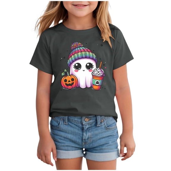 Ulanda Toddler Halloween Shirt Boys Girls Ghost Tshirt Halloween Tee Tops Spooky Season Fall Clothes Ages 2-7 (Grey, 6-7 Years)