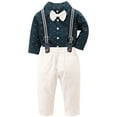 thumbnail image 1 of Ulanda Toddler Kids Baby Boys 1st Christmas Outfit Gentleman Striped Shirt with Bowtie +Long Suspender Pants Overalls Clothes (Dark Green, 18-24 Months), 1 of 5