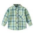 thumbnail image 1 of Ulanda Toddler Kids Boys Striped Long Sleeve Shirt Button Down Lapel Collar Casual Dress Shirt with Pocket Boys Tops (Mint Green, 5-6 Years), 1 of 2