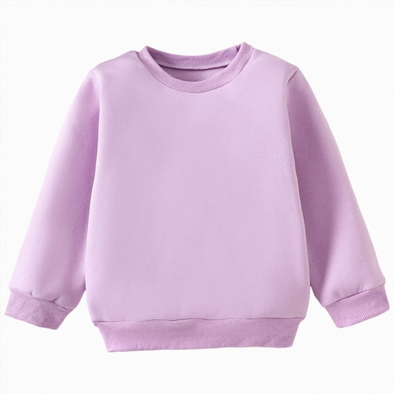 Ulanda Toddler Kids Sweatshirt Solid Color Cotton Pullover Crewneck Long Sleeve Tshirts Tops 2-12 (Purple, 3-4 Years)