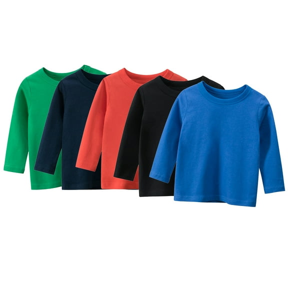 Ulanda Toddler Long Sleeve T Shirts Cotton Soft Tshirts Boys Girls Basic Tee Undershirts Solid Color Crew Neck Tops 1-6Y (Navy, 2-3 Years)