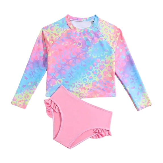 Ulanda Toddler Swimsuit Girl 3 Piece Rash Guard Bathing Suit Cute Little Girls Long Sleeve Quick Dry Swimwear 1-6 Years (Pink, 4-5 Years)