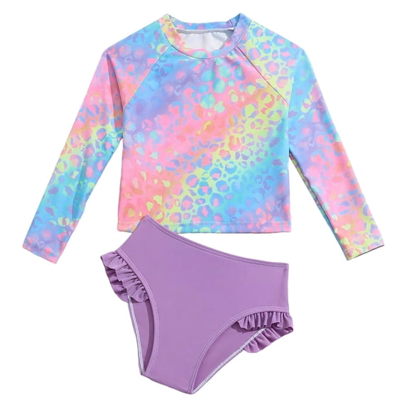 Ulanda Toddler Swimsuit Girl 3 Piece Rash Guard Bathing Suit Cute Little Girls Long Sleeve Quick Dry Swimwear 1-6 Years (Purple, 3-4 Years)