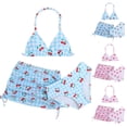 thumbnail image 1 of Ulanda Tween Girls 3 Piece Bikini Set Strawberry Print Cute Bathing Suits Kids High Waisted Ruched Swimsuits with Skirt Cover Up (Pink, 7-8 Years), 1 of 8