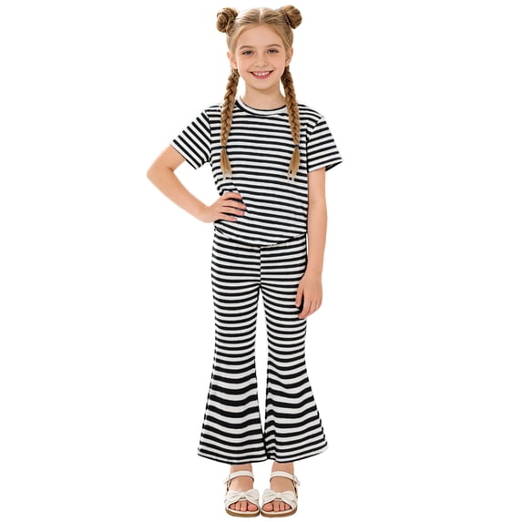 Ulanda Tween Girls Clothes T-Shirt Top + Pants 2pcs Outfit Set Toddler Teen Girl Spring Summer Clothing, Size 12Months-9 Years (Black, 6-7 Years)