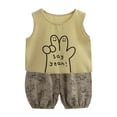 thumbnail image 1 of Ulanda Two Piece Outfits for Girls Daily Workout Sleeveless Tank Top High Elastic Casual Shorts Vacation Clothing Sets (Beige, 4-5 Years), 1 of 3