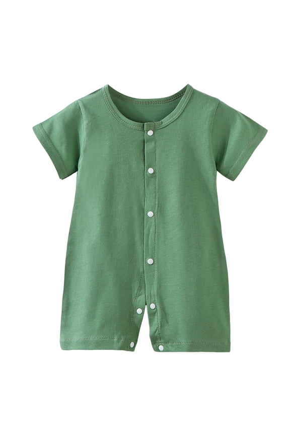 Unisex Baby Cotton Romper Boys Short Sleeve One-Piece Jumpsuit Girls Snap-up Bodysuits Summer Clothes Outfits 3-18M (Army Green, 18-24 Months)