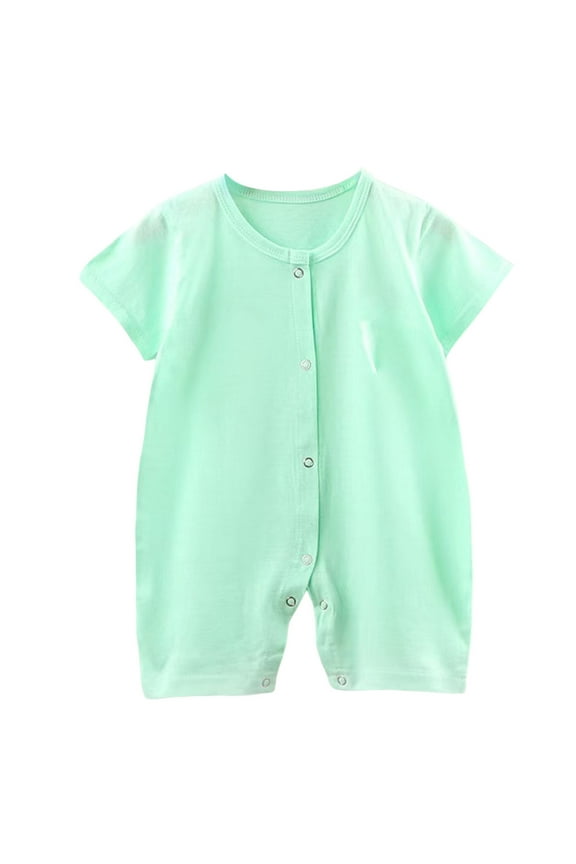 Unisex Baby Cotton Romper Boys Short Sleeve One-Piece Jumpsuit Girls Snap-up Bodysuits Summer Clothes Outfits 3-18M (Light Green, 18-24 Months)