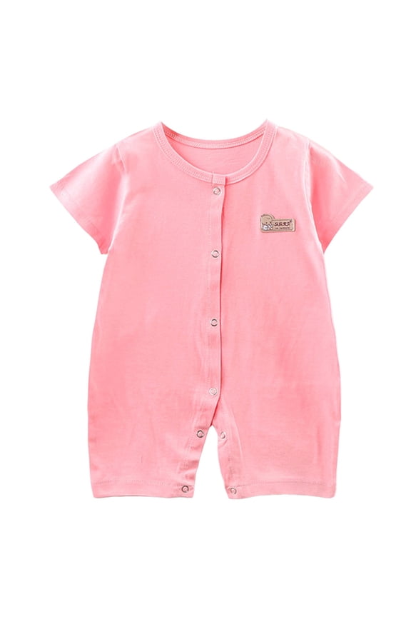Unisex Baby Cotton Romper Boys Short Sleeve One-Piece Jumpsuit Girls Snap-up Bodysuits Summer Clothes Outfits 3-18M (Pink, 12-18 Months)