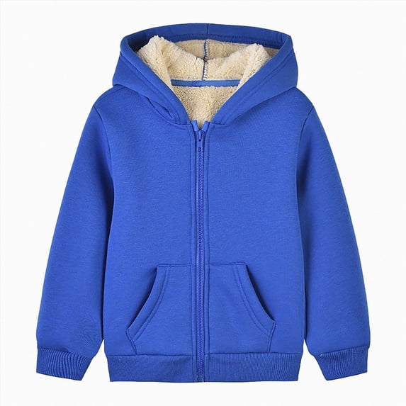 Ulanda Unisex Boys Girls Fleece Jacket Hoodie Sherpa Lined Zip Up Hooded Sweatshirt Kids Winter Jackets (Blue, 8-9 Years)