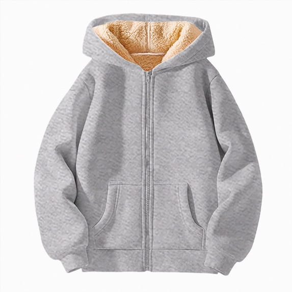 Ulanda Unisex Boys Girls Fleece Jacket Hoodie Sherpa Lined Zip Up Hooded Sweatshirt Kids Winter Jackets (Grey, 6-7 Years)