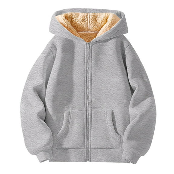 Ulanda Unisex Boys Girls Fleece Lined Sherpa Hoodies Kids Warm Winter Hoodies Pullover Hooded Sweatshirt Sweater (Grey, 5-6 Years)