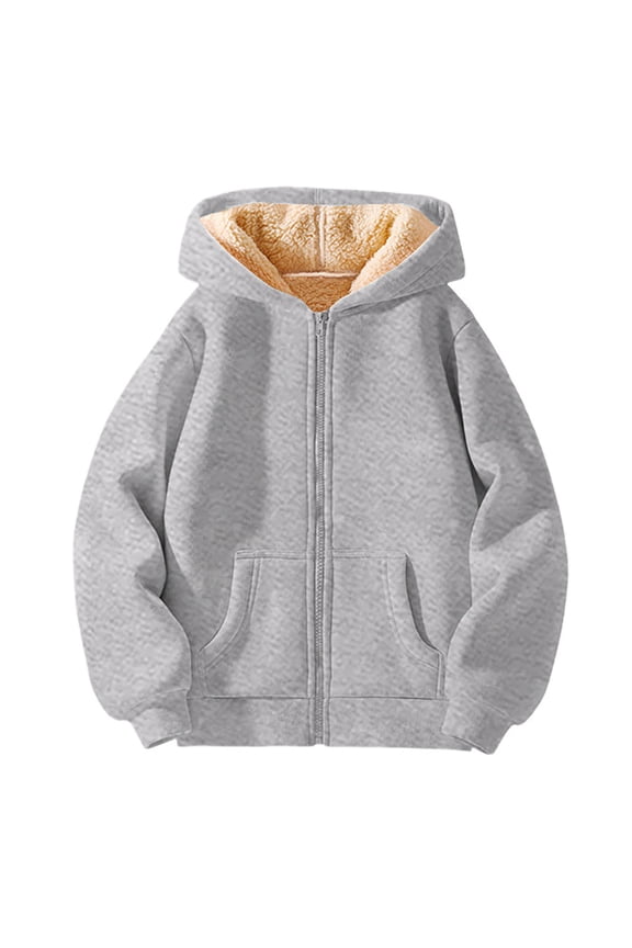 Unisex Boys Girls Fleece Lined Sherpa Hoodies Kids Warm Winter Hoodies Pullover Hooded Sweatshirt Sweater (Grey, 5-6 Years)