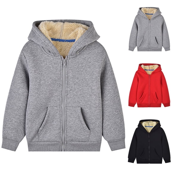 Ulanda Unisex Boys Girls Sherpa Lined Fleece Jacket Hoodie Kids Warm Winter Zip Up Hooded Sweatshirt Jackets Coat 4-15Y (Red, 3-4 Years)