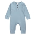 thumbnail image 1 of Ulanda Unisex Infant Boy Girl Long Sleeve Romper Cotton Solid Bodysuit One Piece Jumpsuit Newborn Baby Outfits (Light Blue, 4-8 Months), 1 of 8