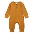 thumbnail image 1 of Ulanda Unisex Infant Boy Girl Long Sleeve Romper Cotton Solid Bodysuit One Piece Jumpsuit Newborn Baby Outfits (Yellow, 12-18 Months), 1 of 8