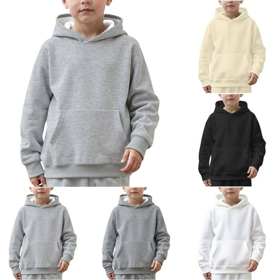 Ulanda Unisex Kids Hoodie with Kangaroo Pocket Solid Color Sweatshirt for Boy Girl 5-14 Years (Black, 5-6 Years)