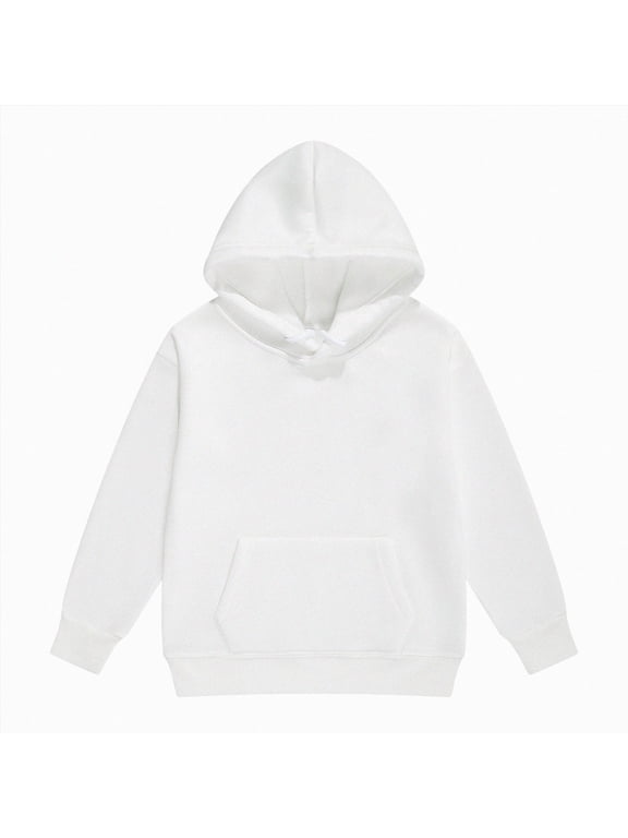 Unisex Youth Solid Classic Hoodies Soft Hooded Pullover Sweatshirts for Children Boy Girl Hoodie with Drawstring (White, 11-12 Years)